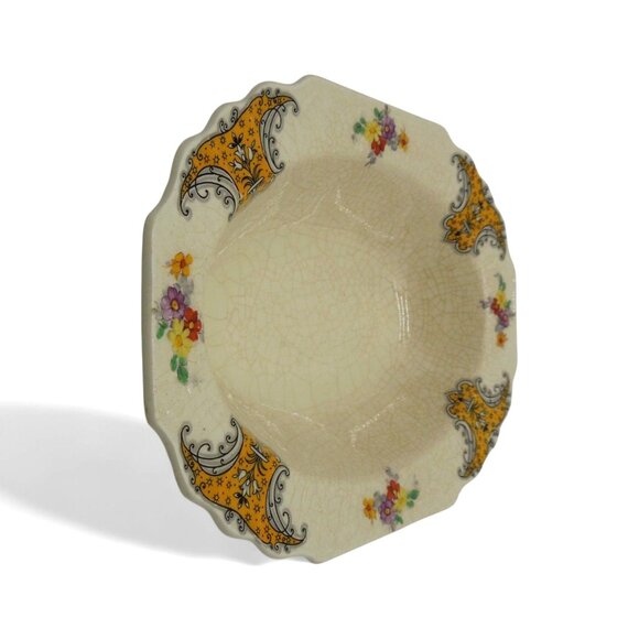 MYOTT SON & Co Floral Oval Bowl Crackle Glaze England Vintage 9" - Picture 4 of 9